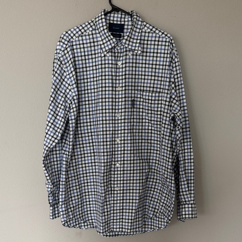 Faconnable Men's Gingham Plaid Casual Button Down Checkered Shirt Sz Large